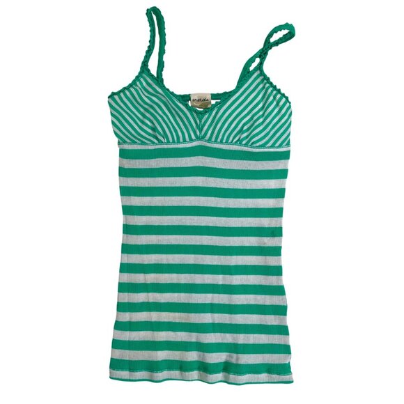 Y2K Green & White Striped Beachy Fitted Spaghetti Strap Tank Top / Medium - Picture 3 of 7